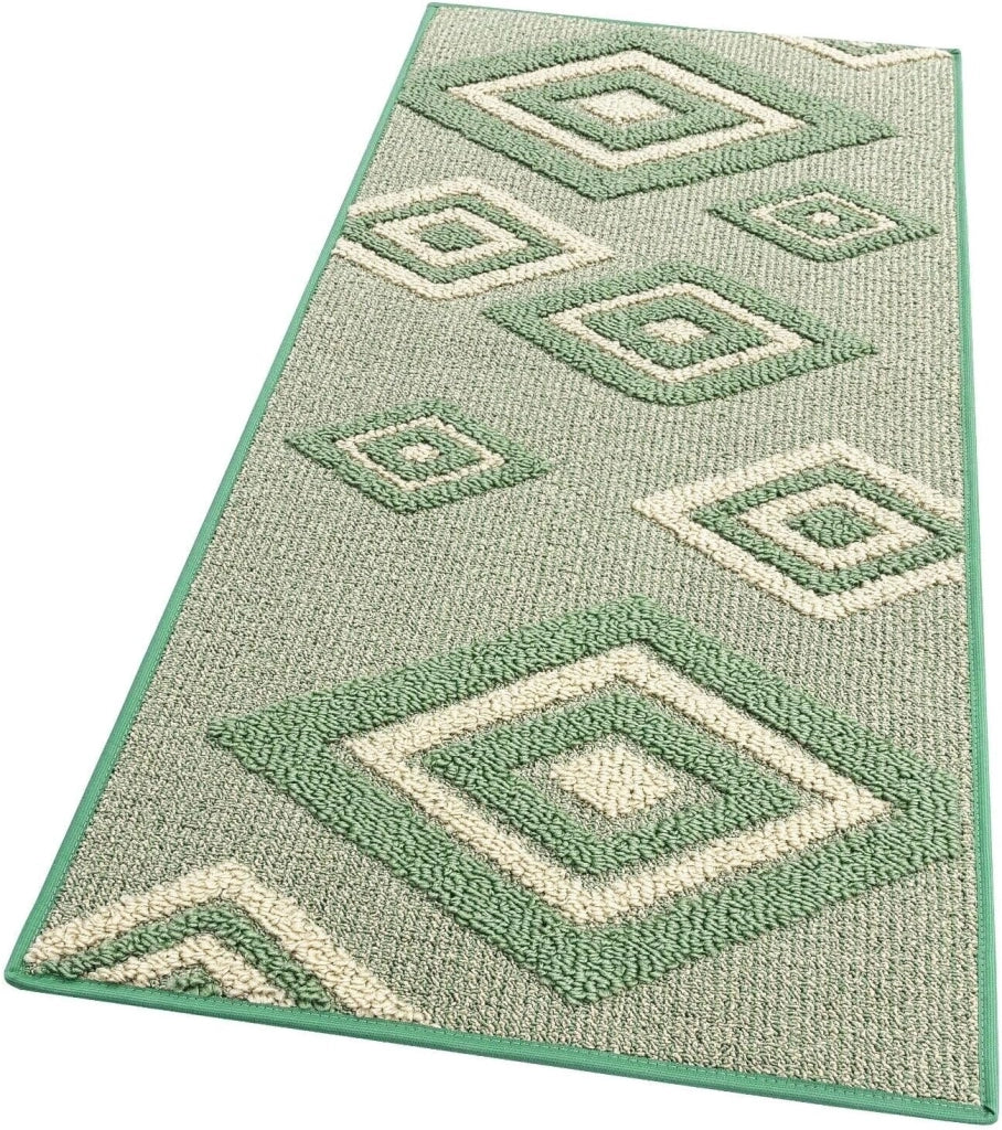 Tappeto Cucina Rombi .3D 50x90 Cm Assorbente Morbido Moderno Antiscivolo Verde