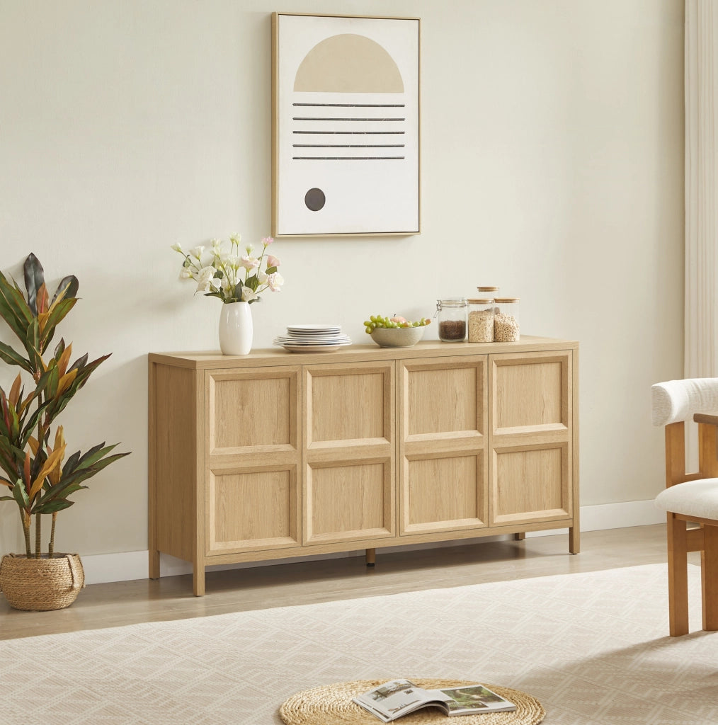 Sideboard moderno in rovere chiaro 160x40x80 cm con apertura Tip-On e cerniere soft-close