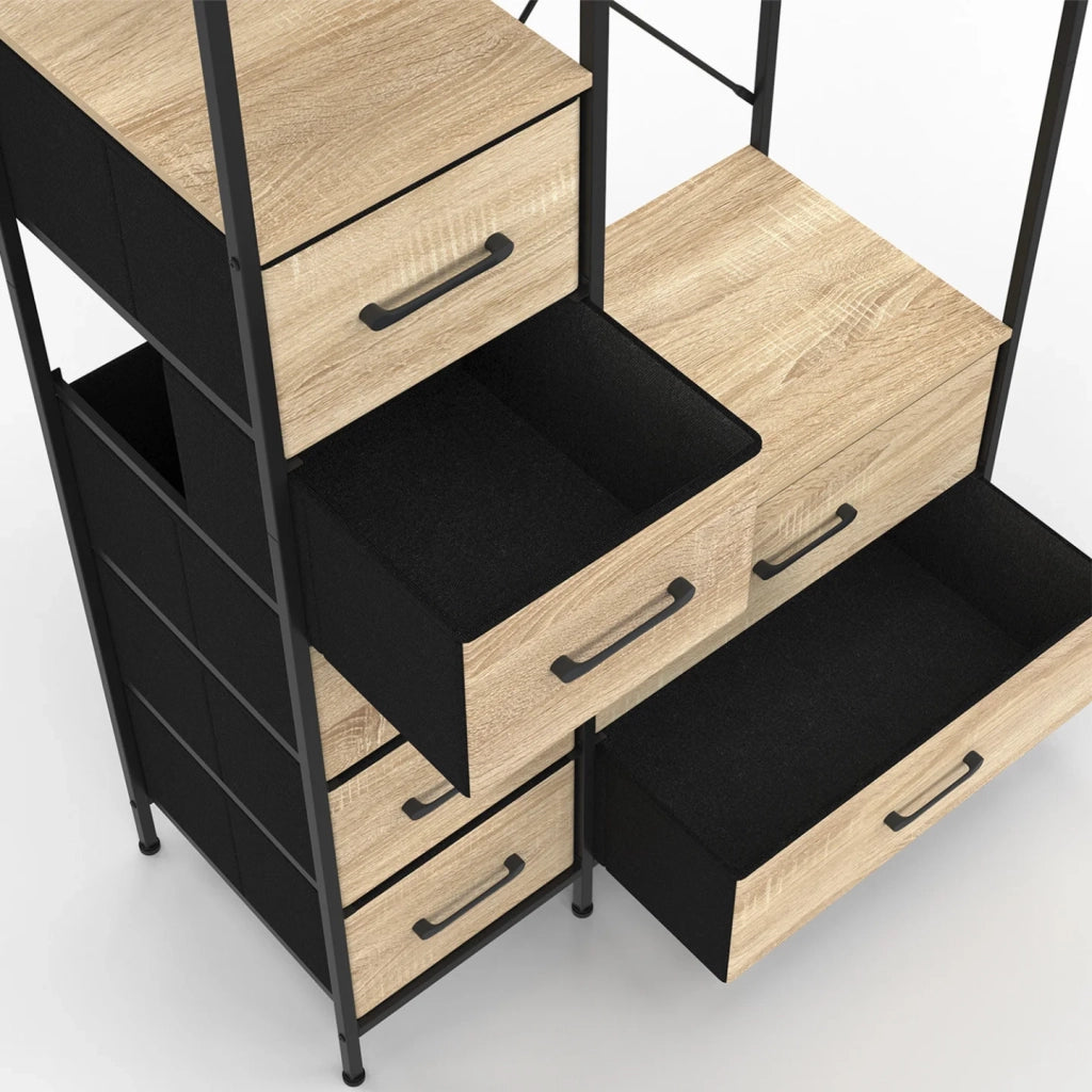 IDMarket - Armadio + colonna UTAH L. 90 cm con 2 ripiani e 7 cestini in legno e tessuto nero