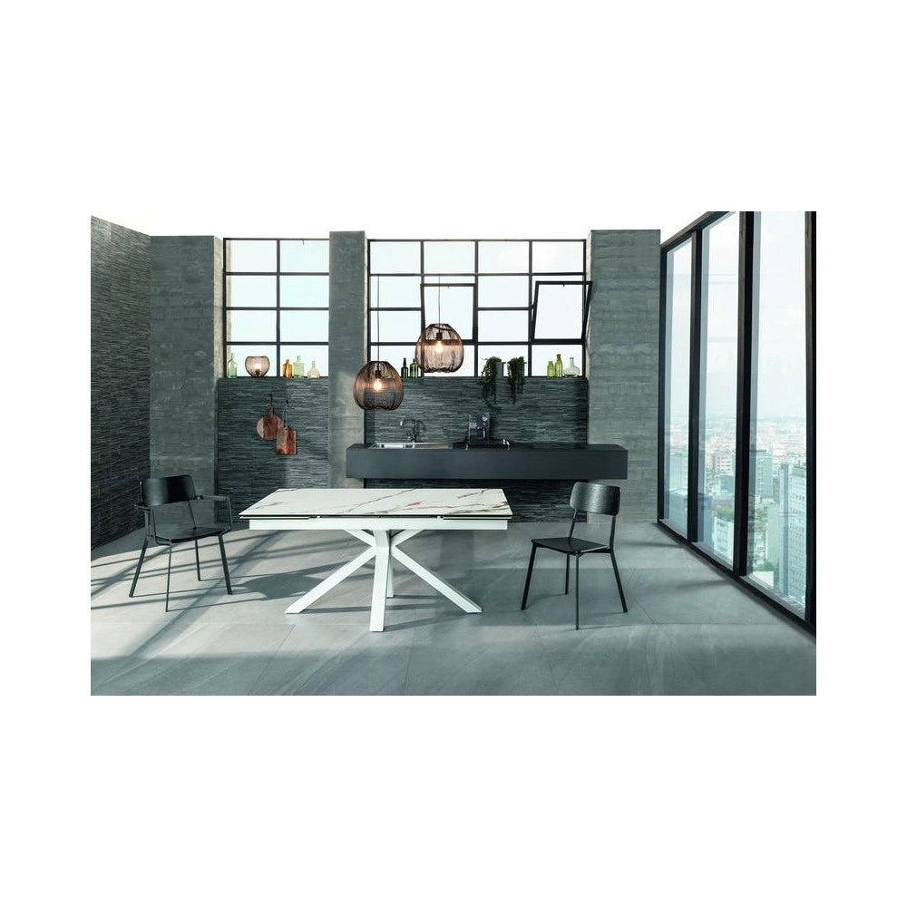 Tavolo Allungabile da 160cm a 240cm moderno Top in Ceramica su Vetro Temperato Marmo Calacatta Borghini