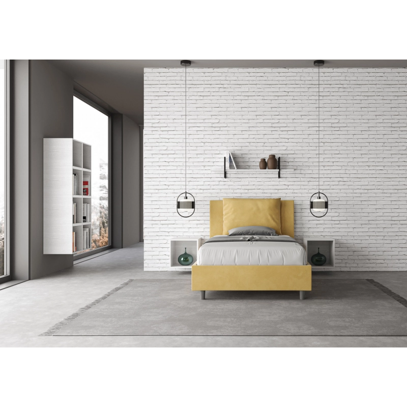Letto imbottito 1 piazza e mezza 120x210 cm Antea - Contenitore,Microfibra,Ocra