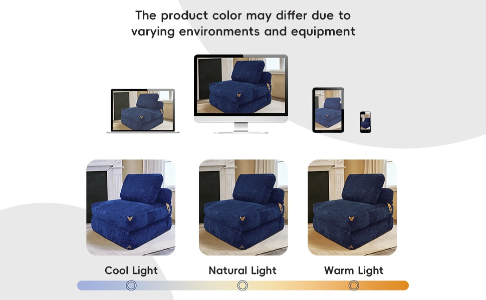 Divano letto pieghevole compatto con supporto avvolgente per piccoli spazi in flanella blu 52.0 × 42.0 × 33.0 cm