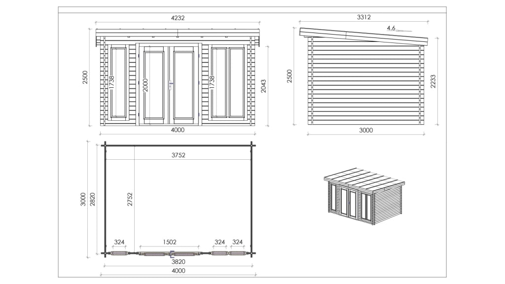 Casetta da giardino in legno - 12m2 - 4x3m - 34mm - colore: naturale - DOM652 - ALTANKA