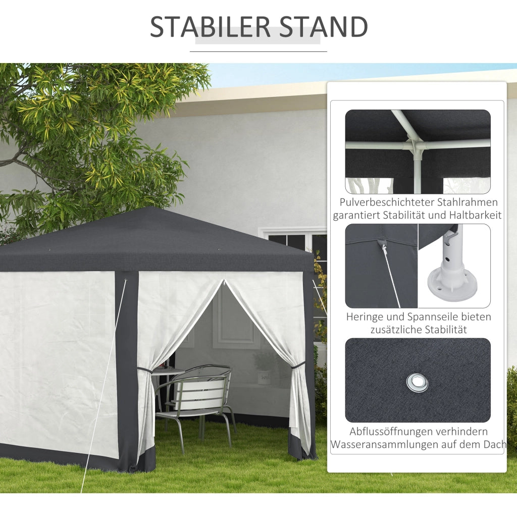 Gazebo esagonale da giardino ¨C zephmum ¨C Grigio scuro, metallo, 394x341x250 cm