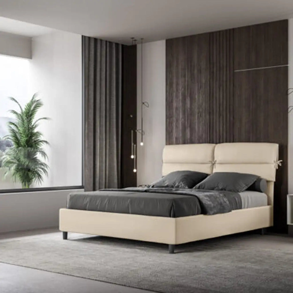 Letto matrimoniale con rete imbottito 160x190 similpelle tortora Nandy