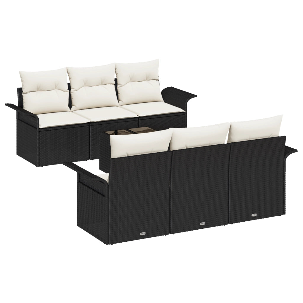 Set di divani da giardino  con cuscini neri in polyrattan