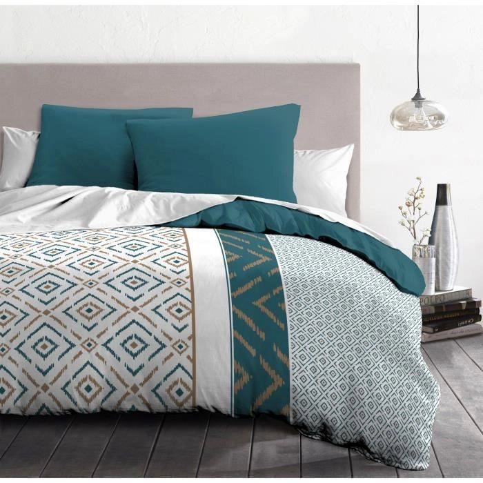 Copripiumino in microfibra ETHNO 220x240cm e 2 federe 63x63cm Duck Blue
