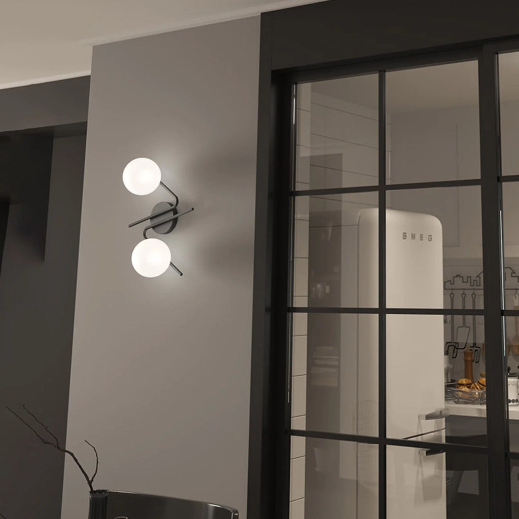 Plafoniera Contemporanea Holly Metallo Nero Vetro Bianco 2 Luci E27