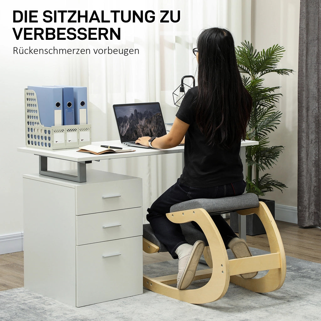 Chaise ergonomica a ginocchio con movimento oscillante e supporto stabile in legno grigio 54,5 × 85 × 54 cm