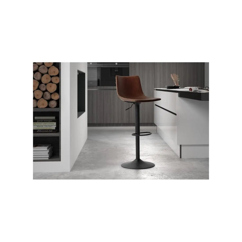 Sgabello da bar SOUL - PU marrone - Altezza regolabile 88-109 cm - Piedi in metallo - Stile vintage