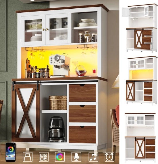 Buffet per cucina e sala da pranzo - Bianco - LED - Controllo via app - Cassetti a scomparsa
