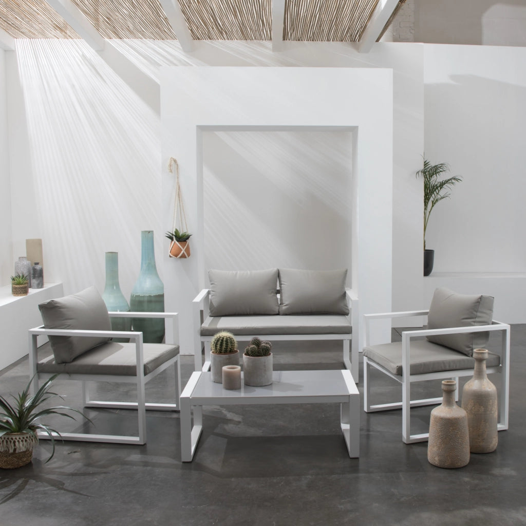Set di mobili da giardino IBIZA in tessuto grigio 4 posti - alluminio bianco