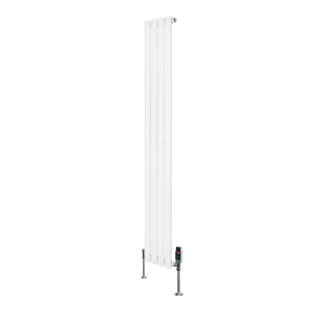 Radiatore Verticale Ovale 1600x240mm Bianco con Valvole TRV