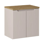 Set da bagno VANO cashmere e quercia 60cm: mobile sotto lavabo con ante a scanalature verticali + piano per lavabo