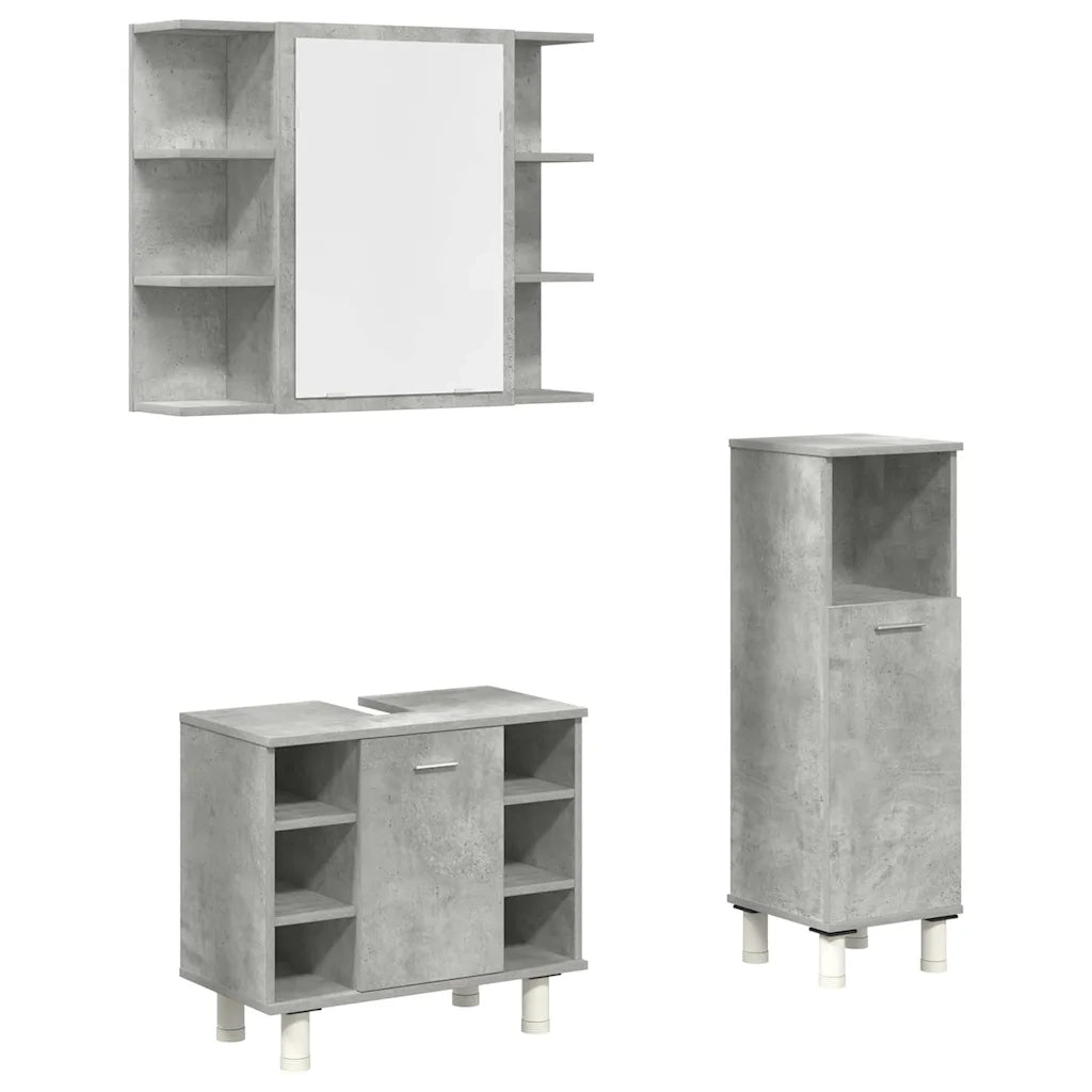 vidaXL Set Mobili da Bagno 3 pz Grigio Cemento in Legno Multistrato