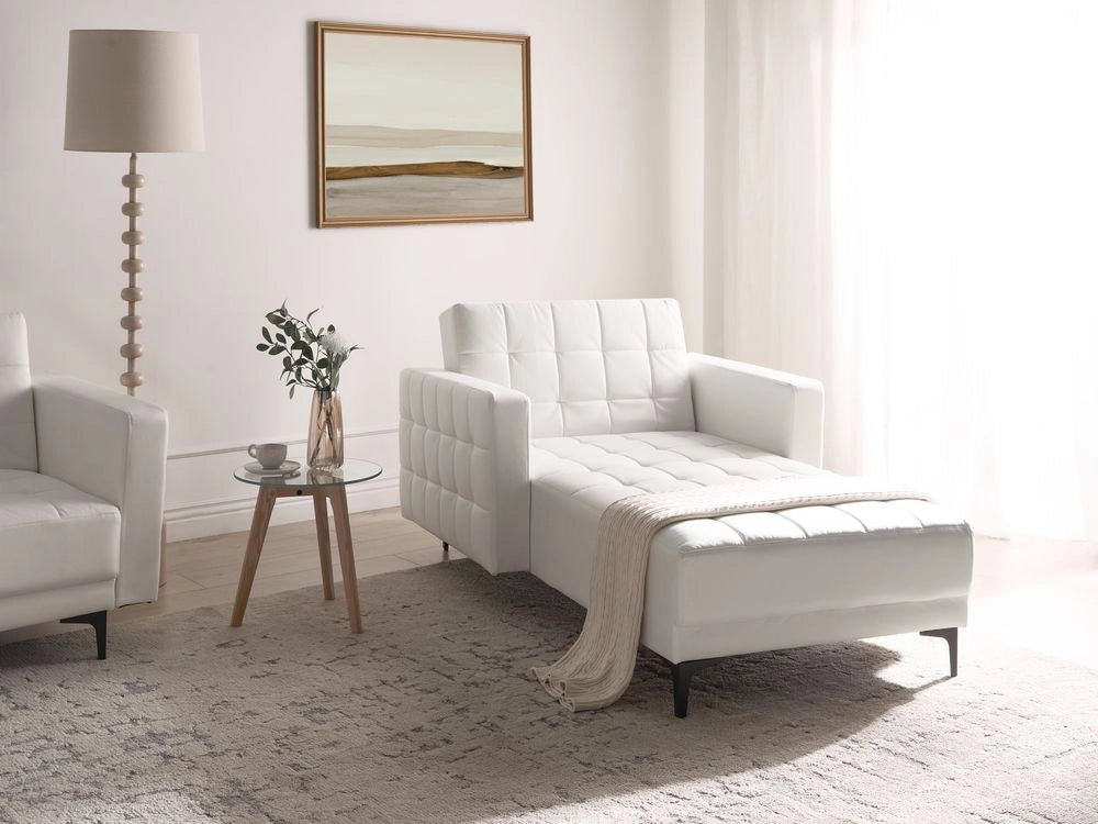 Chaise longue in ecopelle bianco Soggiorno stile moderno reclinabile Bracci a binario