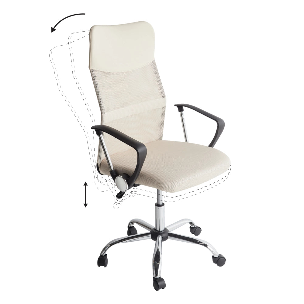 Sedia da ufficio rete beige ed alzata a gas regolabile in altezza girevole e inclinabile