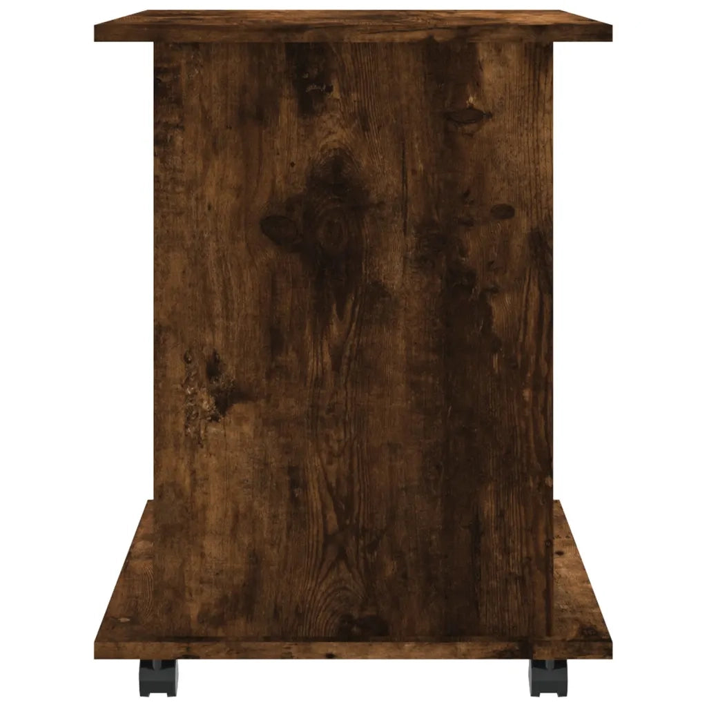 Mobiletto con ruote pratico 60 x 45 x 60 cm ampio spazio contenitivo stile contemporaneo legno composito finitura rovere affumicato 02_0048535