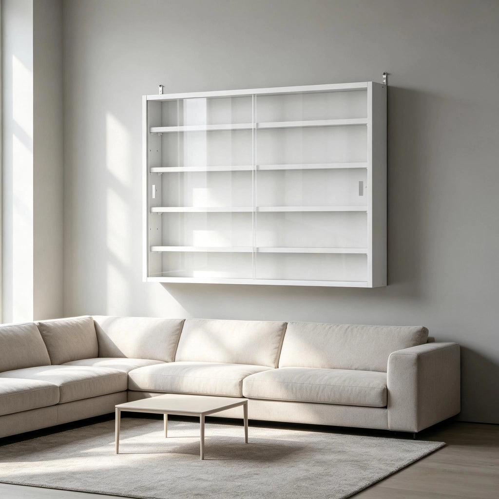VETRINA da parete 80x9,5x60 cm bianca in vetro e pannello di legno
