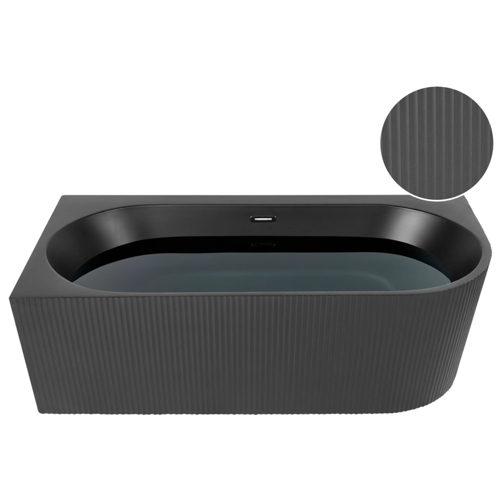 Vasca da bagno angolare destra in acrilico nero opaco 170 x 80 cm Finitura scanalata Bagno in stile moderno