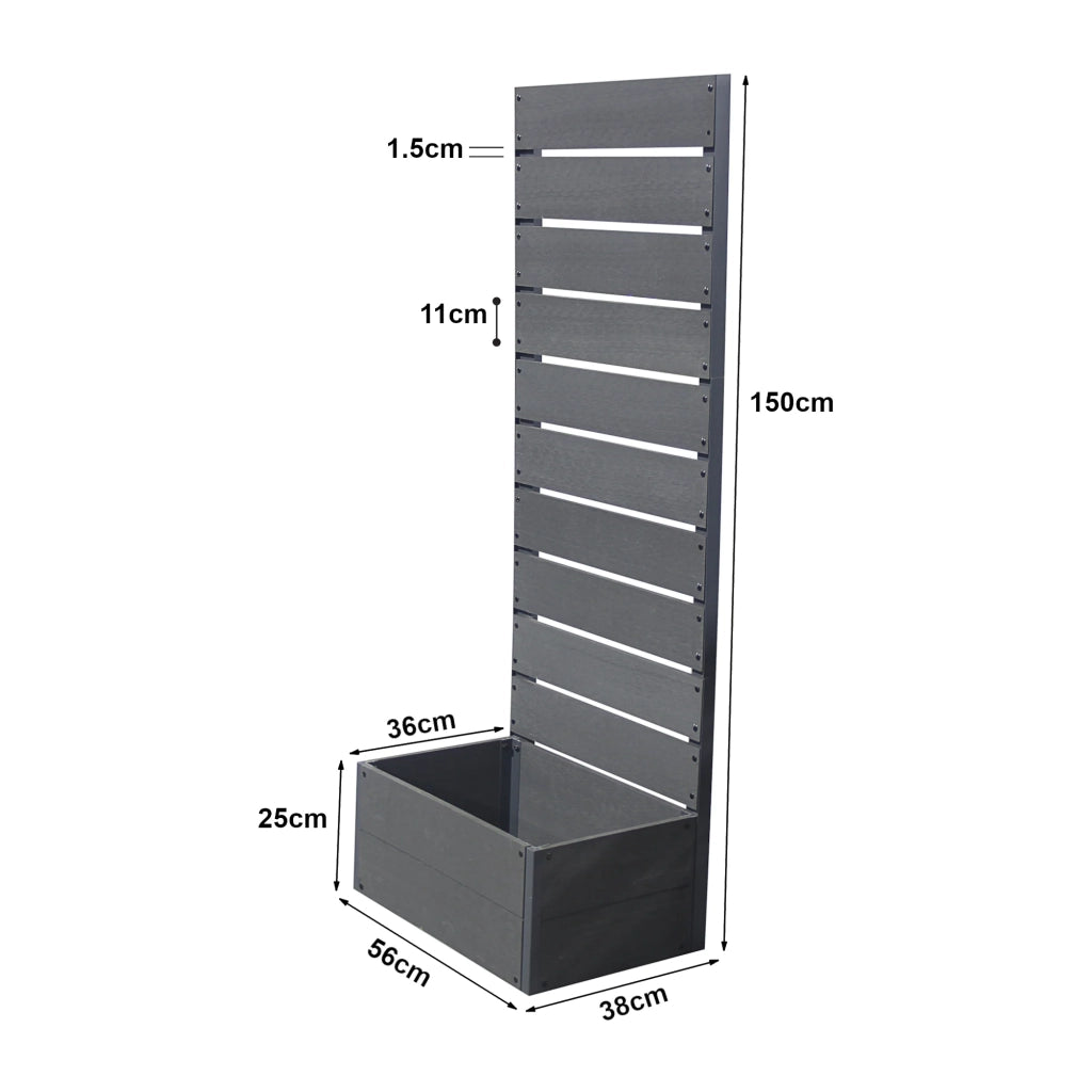 Fioriera in legno composito Heerde con schermo per la privacy 150 x 56 x 38 cm grigio 03_0009493