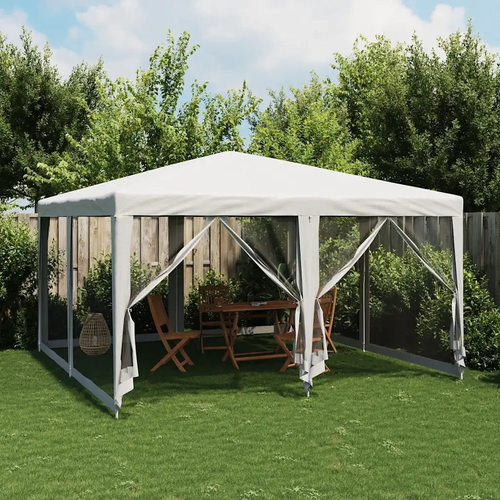 Tenda per Feste con 8 Pareti Laterali in Rete-Tenda Gazebo Bianco 4x4 m HDPE