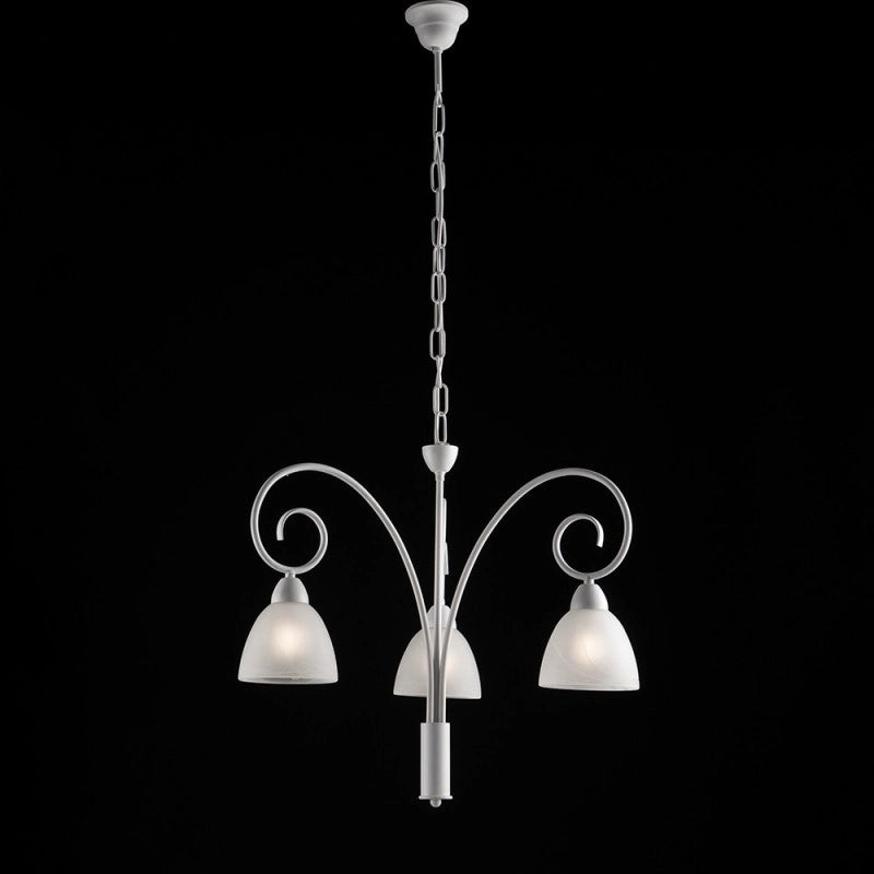 Lampadario in ferro Bianco shabby paralumi in vetro Bianco tre luci 48x h50 cm