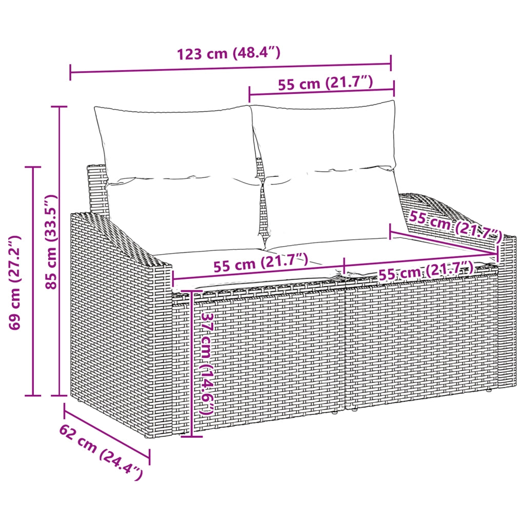 Set Divano Giardino 7 Pezzi con Cuscini Nero Polyrattan