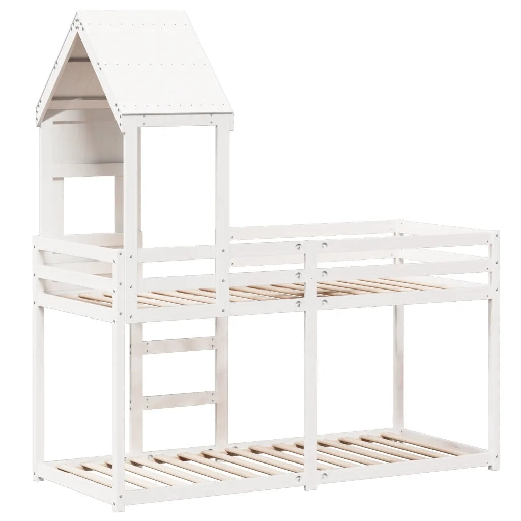 Letto a Castello senza Materasso Bianco 90x190cm Massello Pino 3282006