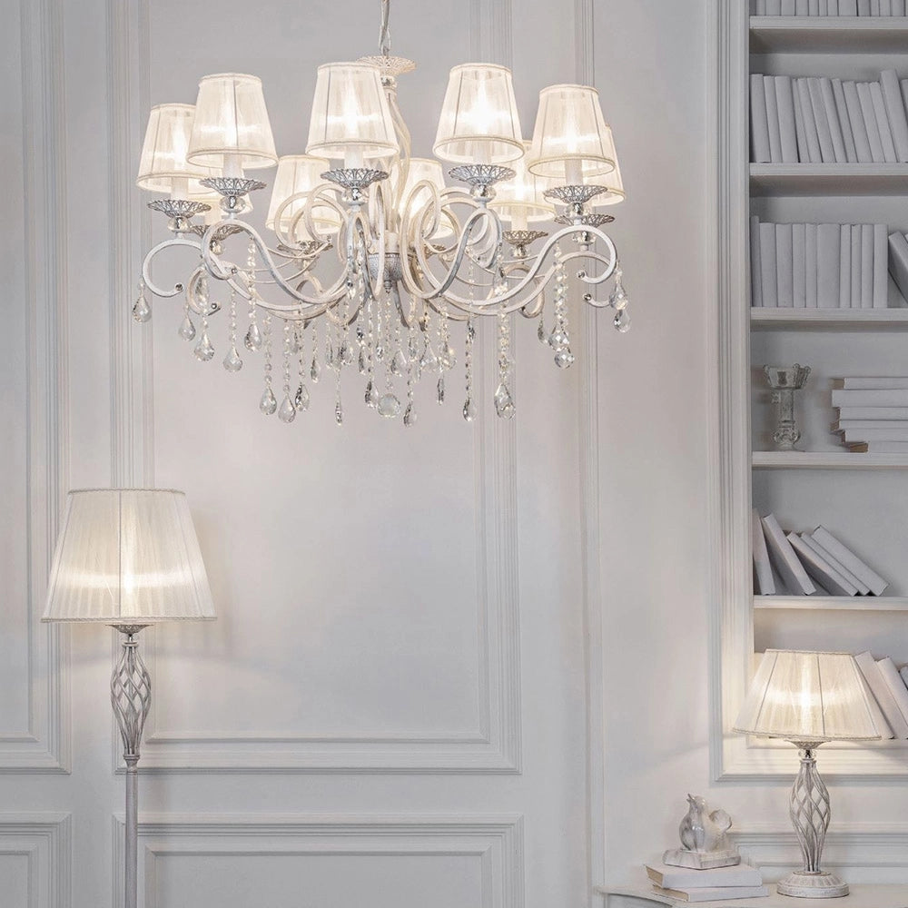 Lampadario Shabby Chic Grace Metallo Bianco 10 Luci