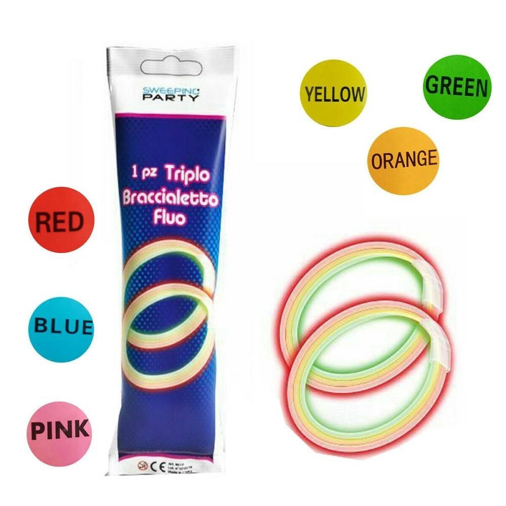 Trade Shop - Kit 6 Braccialetti Luminosi Triplo Starlight Party Fluo Feste Fluorescenti -