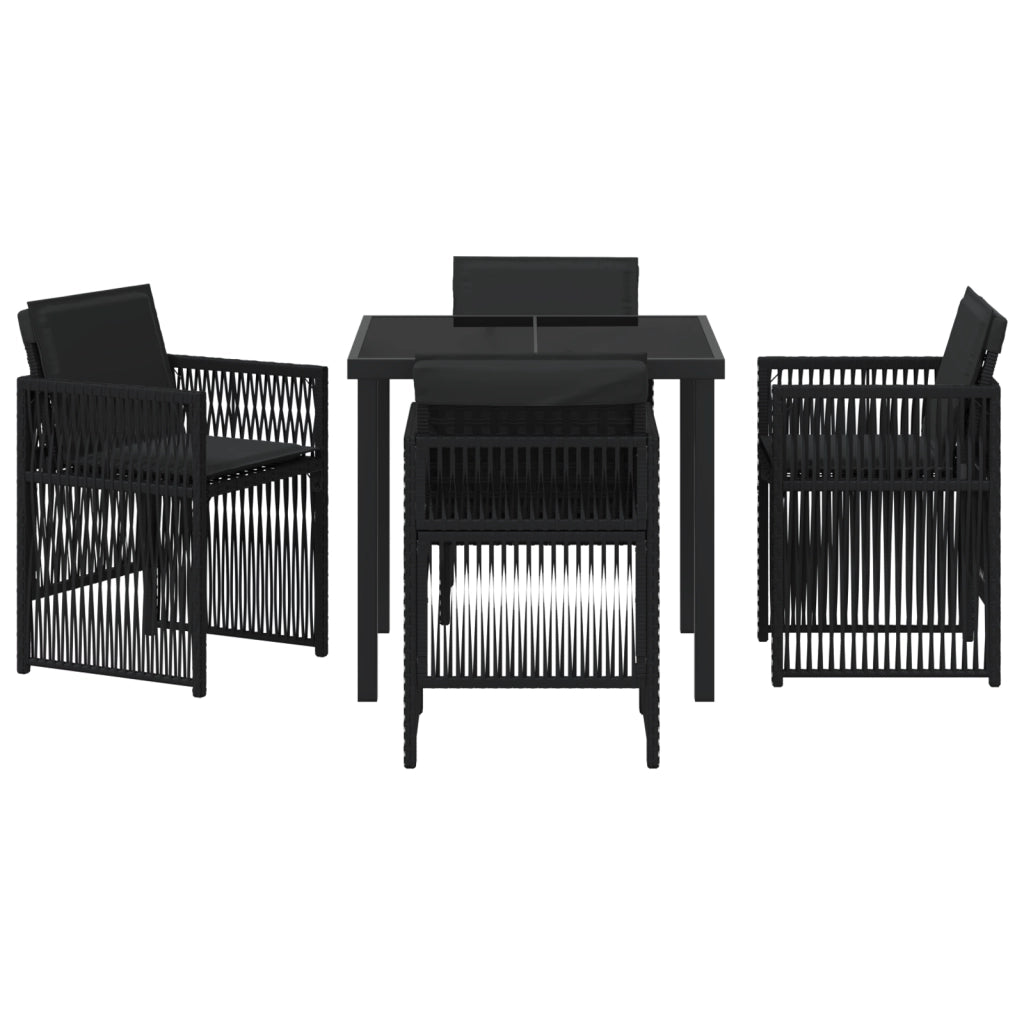 Set da Pranzo da Giardino da 5 Pezzi con Cuscini Neri Rattan