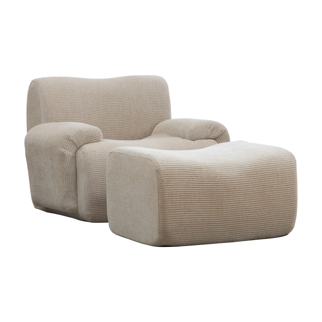 Poltrona con poggiapiedi 2 in 1 in ciniglia khaki chiaro
