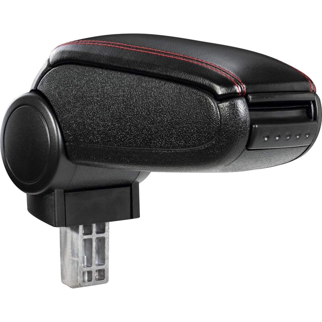 Bracciolo centrale per Mazda 2 (tipo DJ) con scomparto imbottito in similpelle nera con cuciture rosse 03_0000512