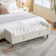 Panca contenitore con due coperchi e braccioli arrotolati in ciniglia beige