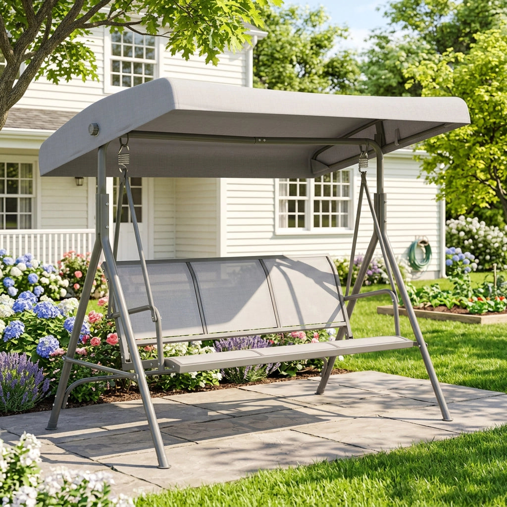 Dondolo 3 Posti da Giardino in Poliestere Grigio ¨C zephmum ¨C Poltrone Relax Esterno