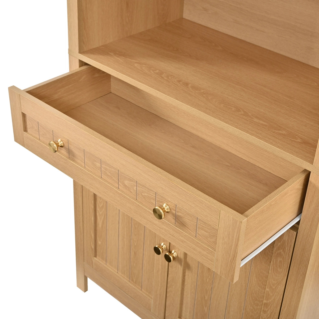 Mobile da cucina, libreria, ante a doppia apertura, ripiano interno per le spezie, in truciolato + MDF, colore legno naturale