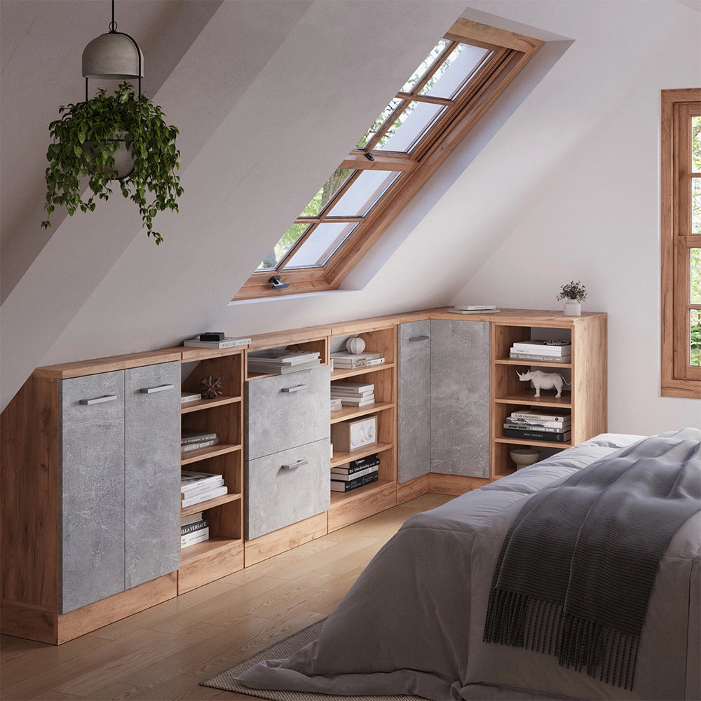 Mobile sottotetto Mobile angolare Rion Calcestruzzo/Rovere dorato 75.6 x 83.8 cm con 1 porta Vicco