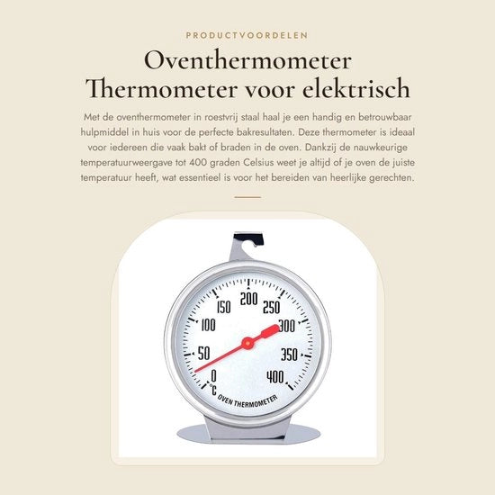 Termometro per forno elettrico - 400 gradi - Acciaio inossidabile - Accessorio da cucina - Adatto per cottura - Visibilità chiara - Misura temperatura.