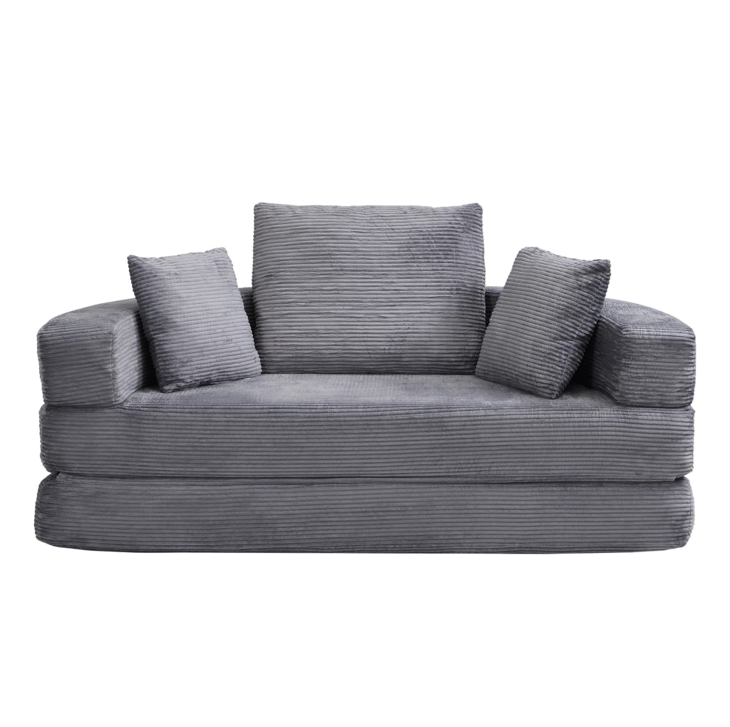 Divano letto pieghevole 173x176 cm in schiuma con 3 cuscini, grigio