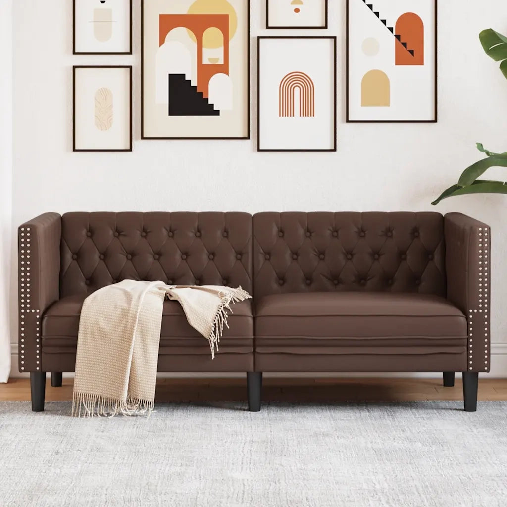 Divano | Divano da soggiorno | Sofa Chesterfield a 2 Posti Marrone in Similpelle
