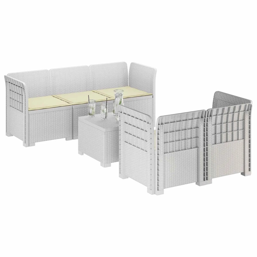 Divano da Giardino 5 Posti con Cuscini Stile Rattan PP Bianco 3443898