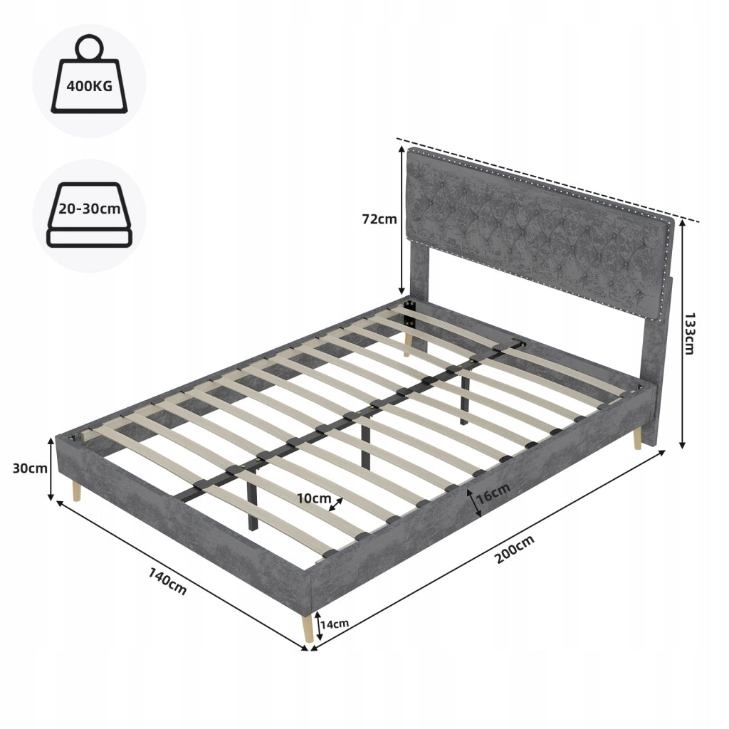 Letto minimalista - Xylo - 140x200 - Grigio - Senza materasso