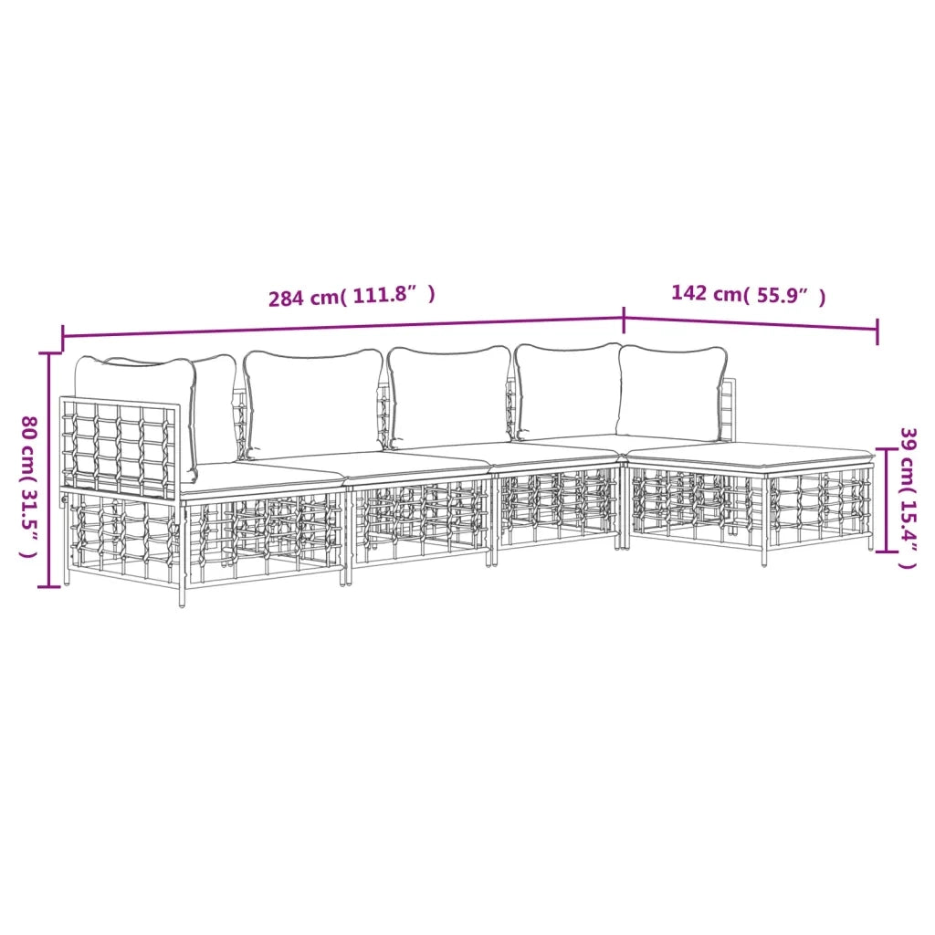 Set Divani da Giardino 5 pz | Set Salotto da Giardino con Cuscini Antracite in Polyrattan