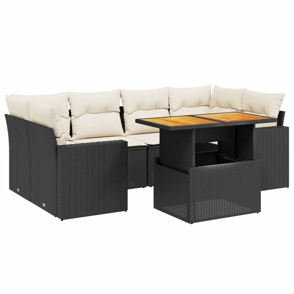 Set Divani da Giardino con Cuscini 7pz Nero Polyrattan 3271210