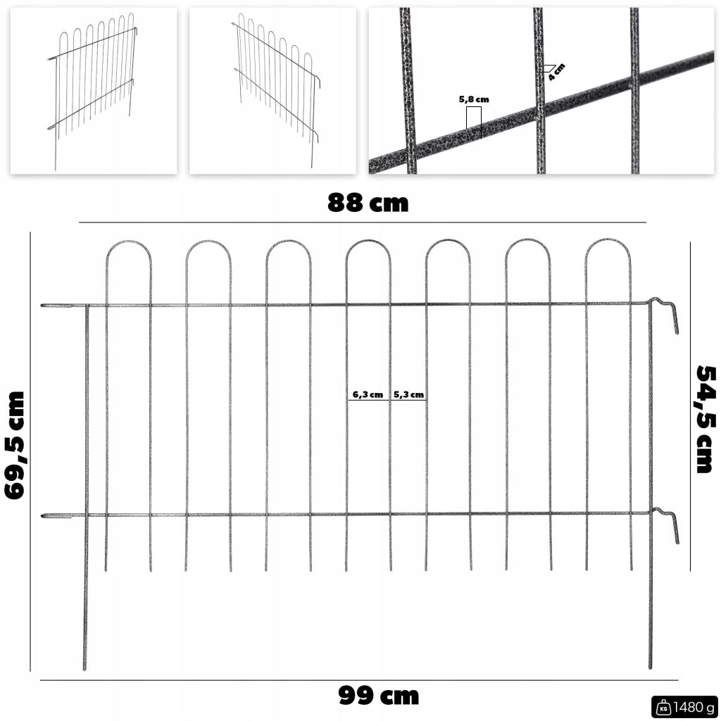 Recinzione da giardino KADAX, recinzione in metallo, bordura a palizzata per giardino, 99 x 70 cm