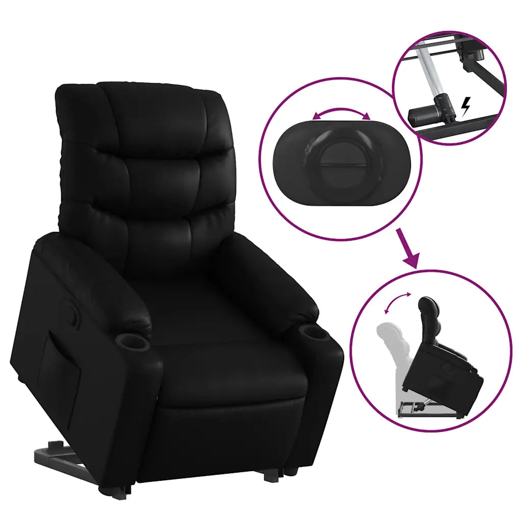 Poltrona Alzapersona Reclinabile Nera in Similpelle 3206599