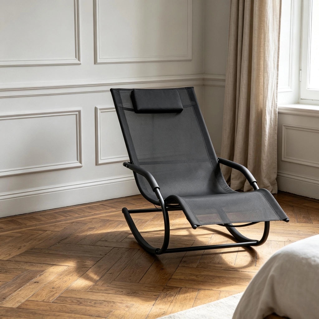 SEDIA A DONDOLO DA ESTERNO 62x150x84 cm Nera in Metallo Zincato e Textilene