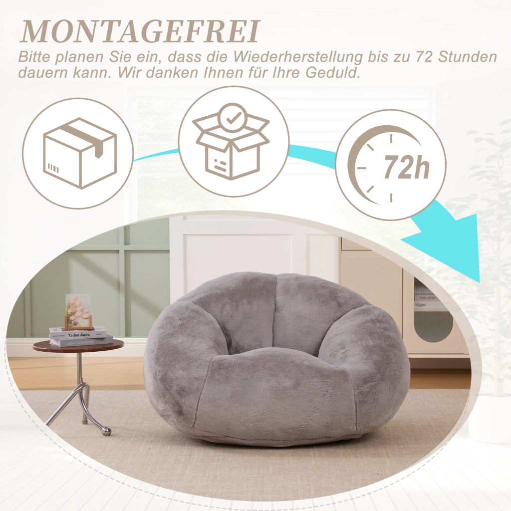 OKWISH Poltrona Pouf in Pelliccia Sintetica, Design Avvolgente con Base Antiscivolo e Imbottitura in Schiuma, Grigio Chiaro