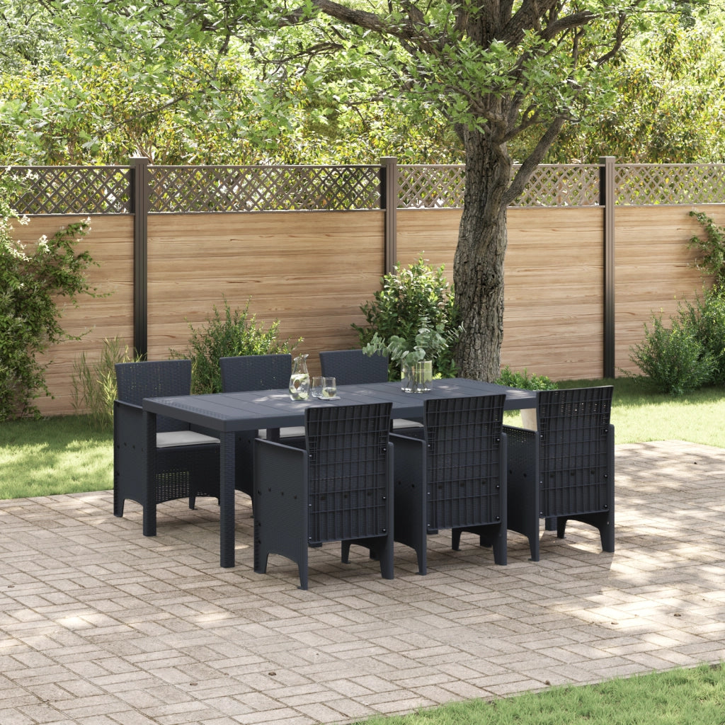 Set da pranzo da giardino 7 pezzi con cuscini in antracite polirattan